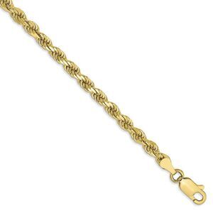 3.5mm, 10k Yellow Gold D/C Solid Rope Chain Anklet or Bracelet, 9 Inch